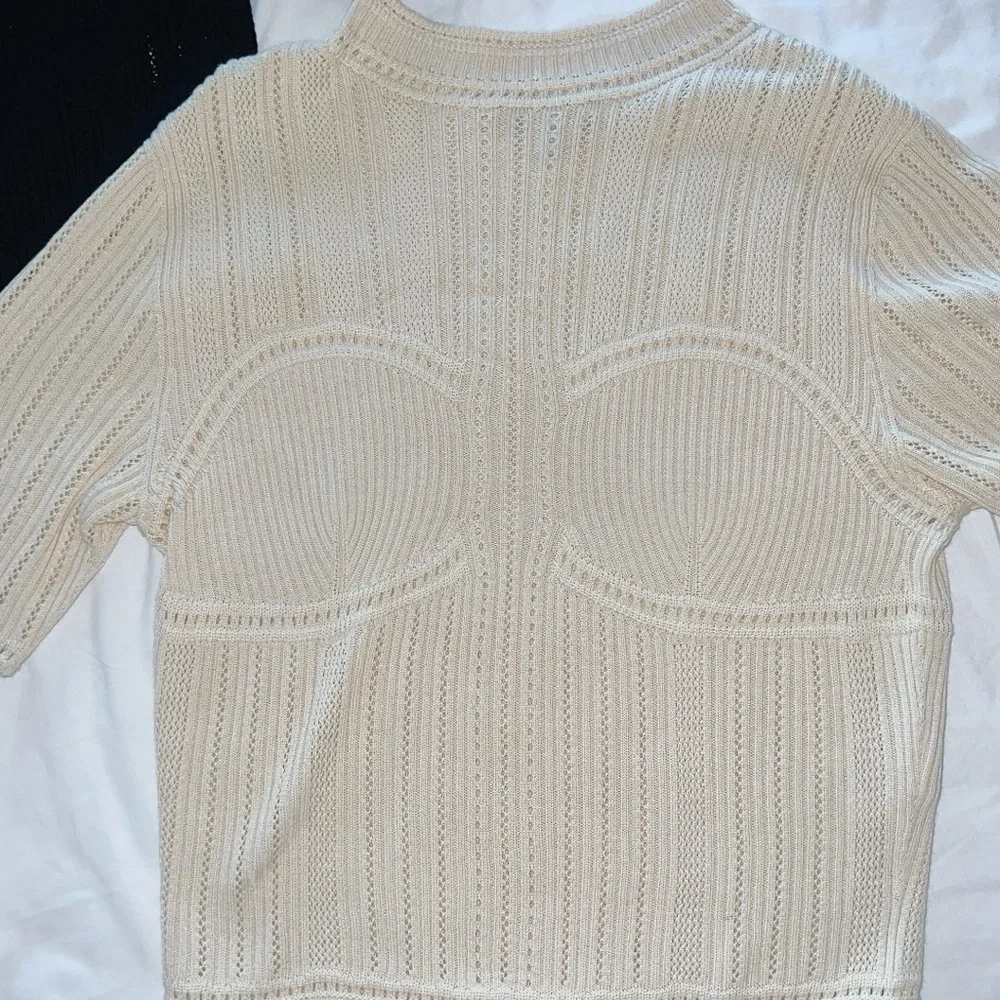 Uniqlo x Mame Kurogouchi 3D Knit Half Sleeve Sweater Top XS (Ivory & Black Set) - Picture 2 of 5